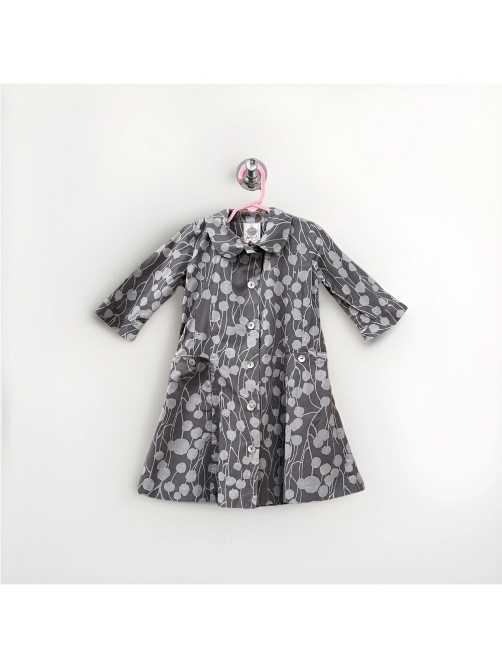 Girls' Gray Patterned Button-Front Dress